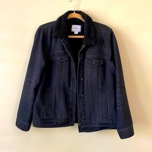 Black Jean Jacket with Sherpa Collar